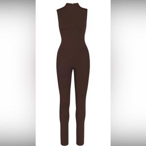 SKIMS Cocoa ALL IN ONE Sleeveless Mock Neck One Piece Bodysuit Catsuit S NWT